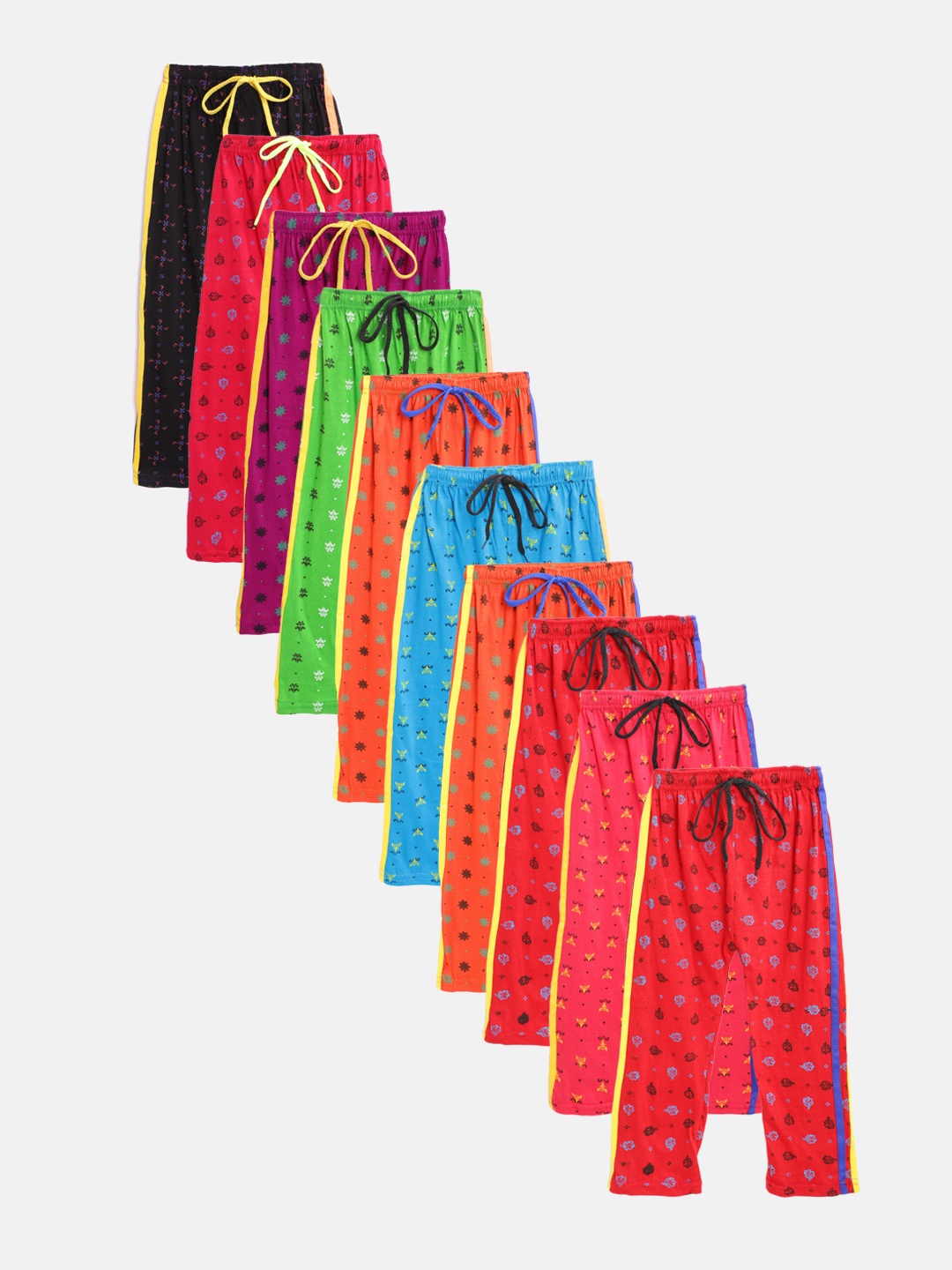 

MANZON Kids Pack of 10 Pure Cotton Printed Track Pants, Multi