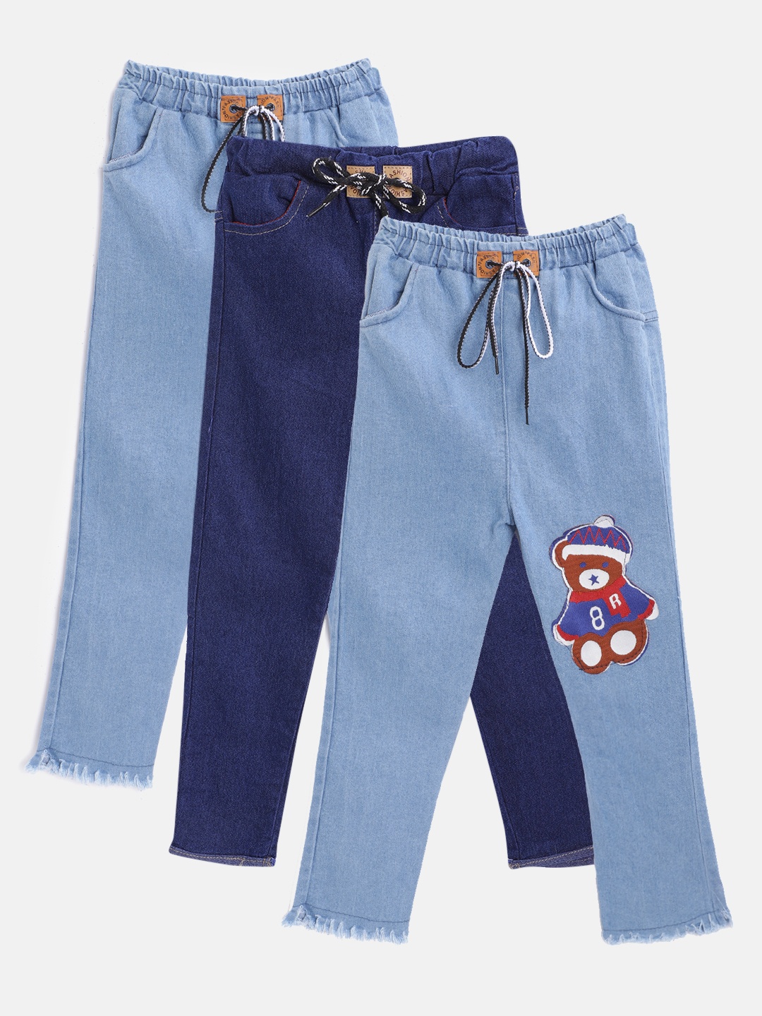

MANZON Girls Pack of 3 Pure Cotton Slim fit Jeans, Blue