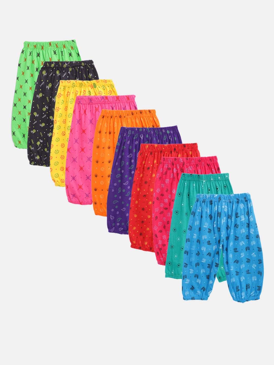 

MANZON Girls Pack of 10 Cotton Printed Capris, Multi
