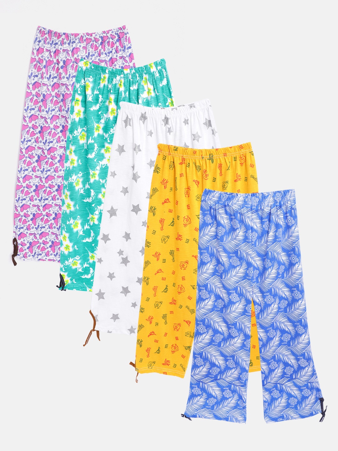 

MANZON Girls Pack of 5 Cotton Printed Lounge Capris, Multi