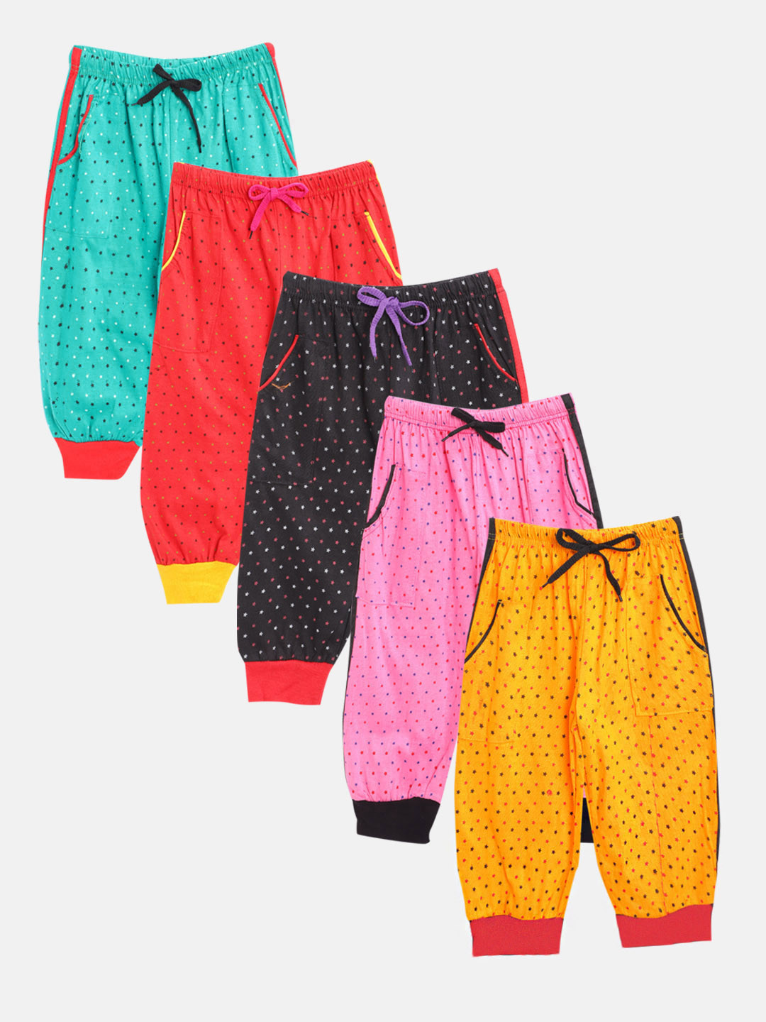 

MANZON Girls Pack of 5 Cotton Star Print Capris, Multi