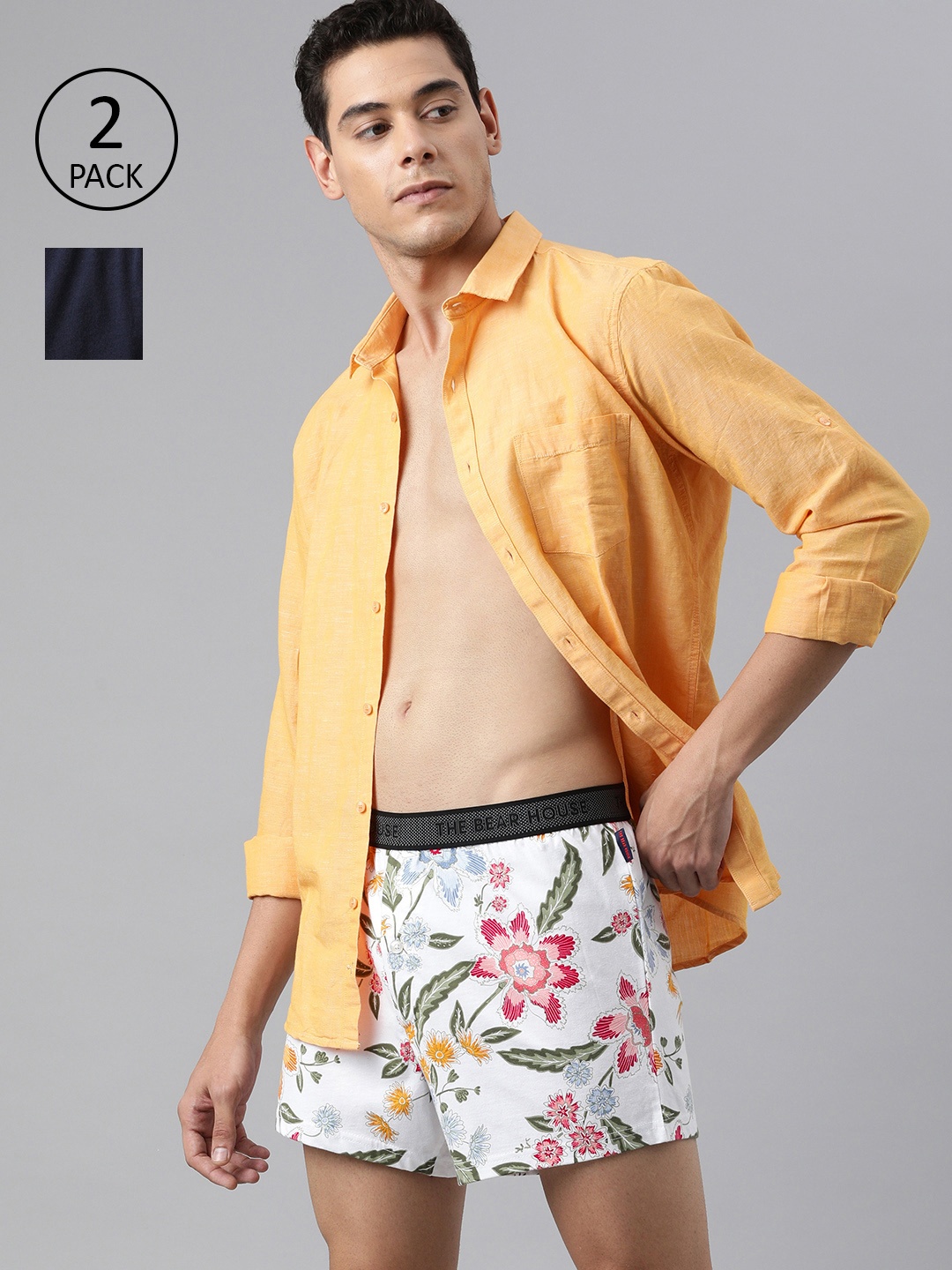 

THE BEAR HOUSE Men Pack Of 2 Assorted Comfort Fit Printed Pure Cotton Knitted Boxers