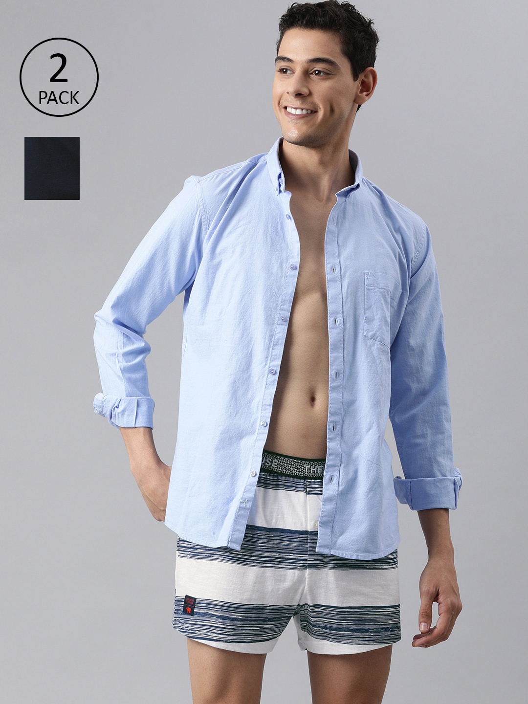 

THE BEAR HOUSE Men Pack Of 2 Assorted Pure Cotton Boxers