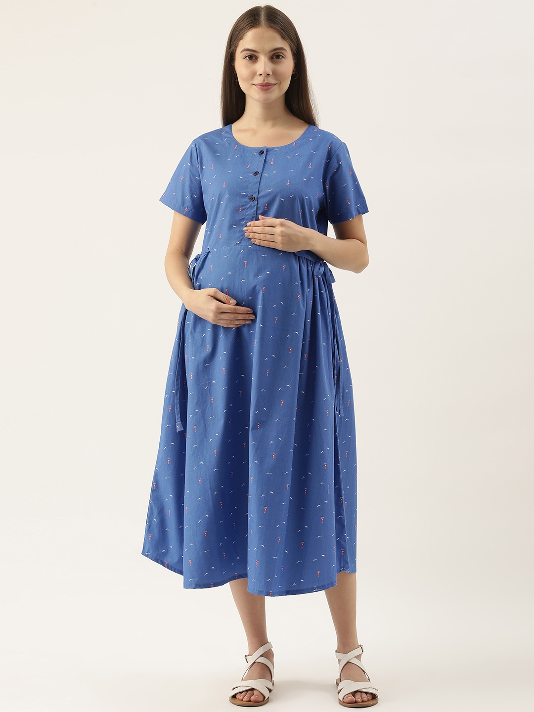 

Nejo Blue & White Maternity Midi Dress