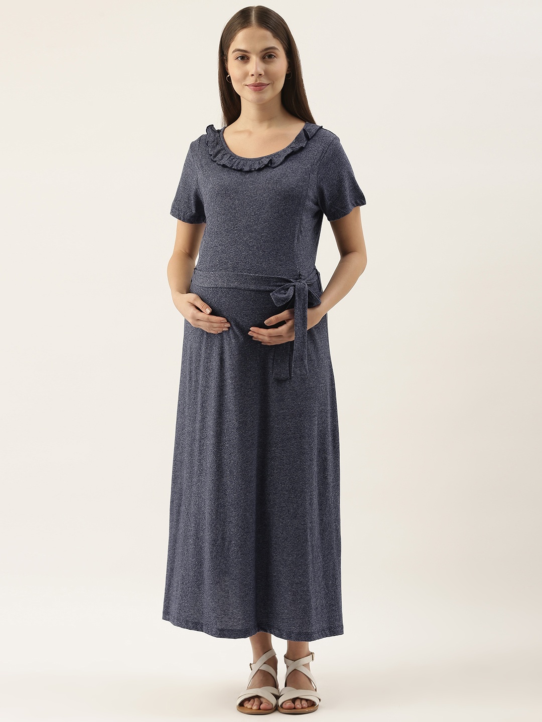 

Nejo Navy Blue Maternity A-Line Midi Dress