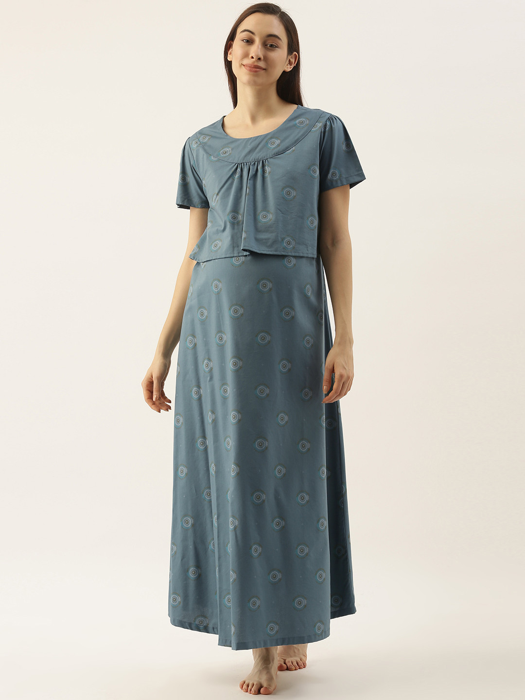 

Nejo Blue & Red Printed Maxi Maternity Nightdress