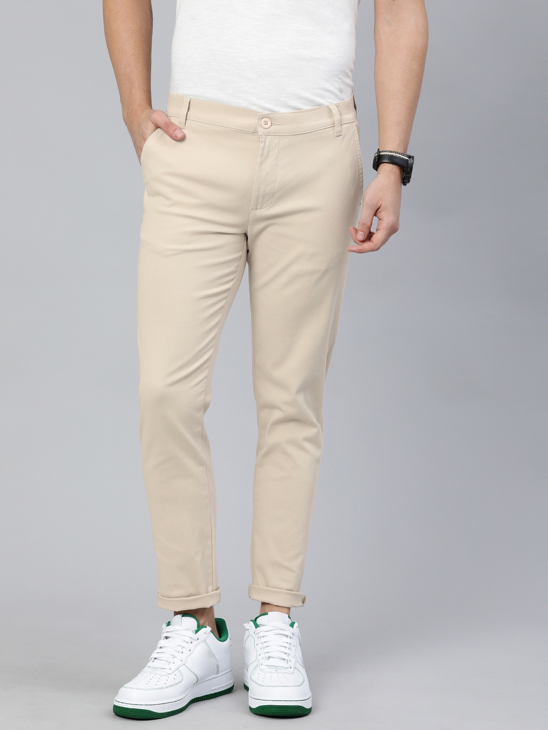 

The Indian Garage Co Men Beige Slim Fit Regular Trousers