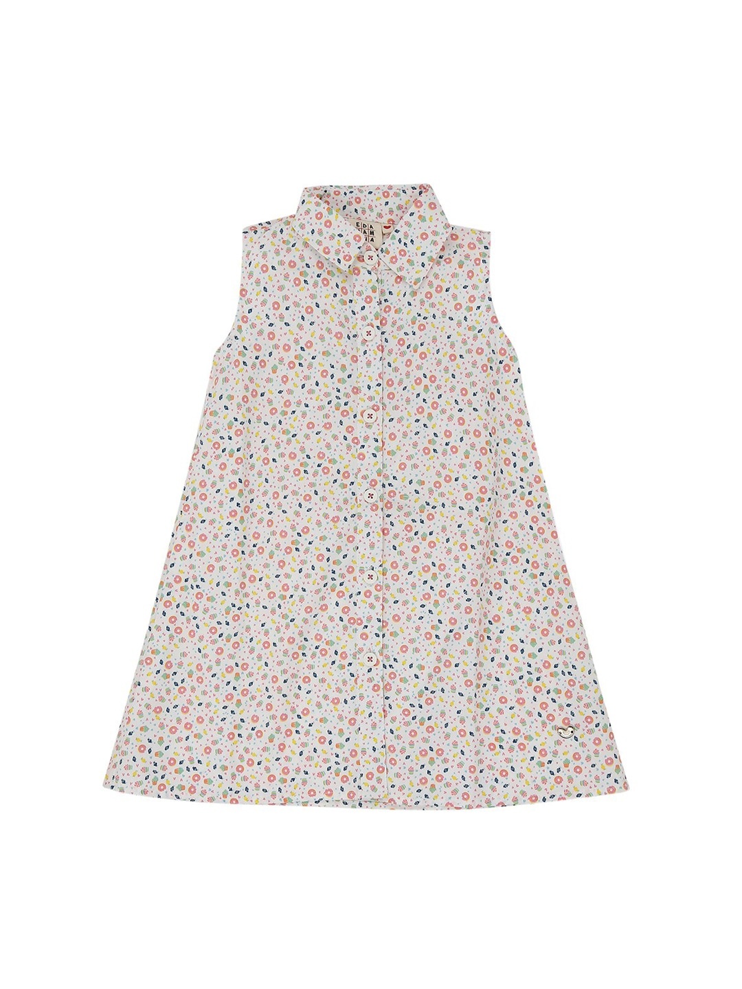 

Ed-a-Mamma Girls White Pure Cotton Printed A-Line Sustainable Dress
