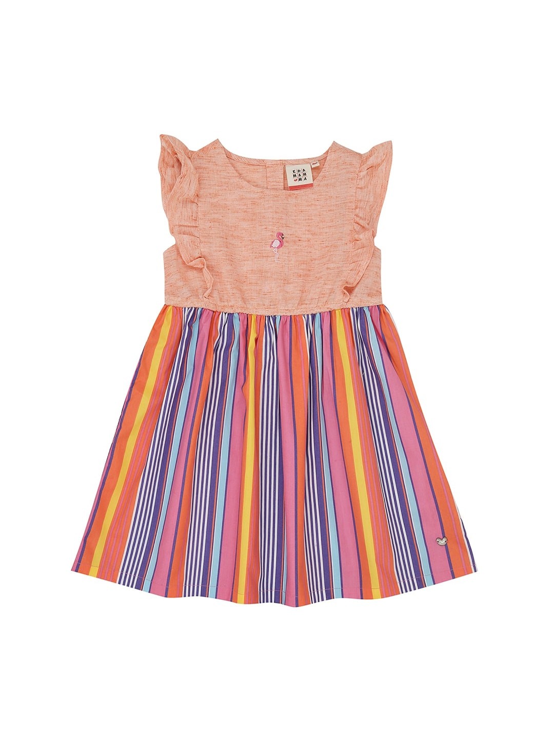 

Ed-a-Mamma Girls Orange Pure Cotton Striped A-Line Sustainable Dress