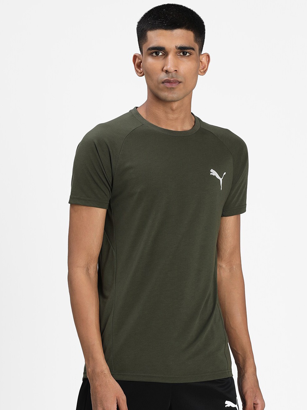 

Puma Men Olive Green Solid Round Neck T-shirt