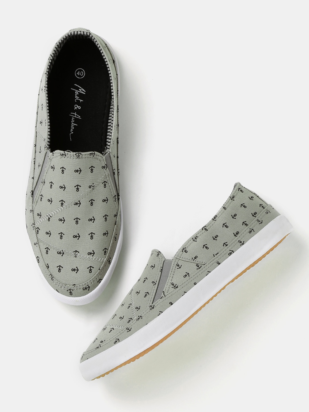 

Mast & Harbour Men Grey Printed Slip-Ons