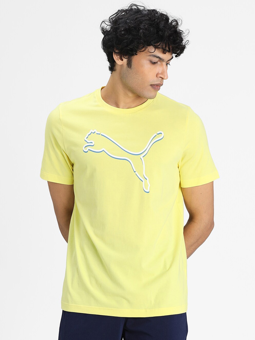

Puma Men Yellow Printed Round Neck Cotton T-shirt