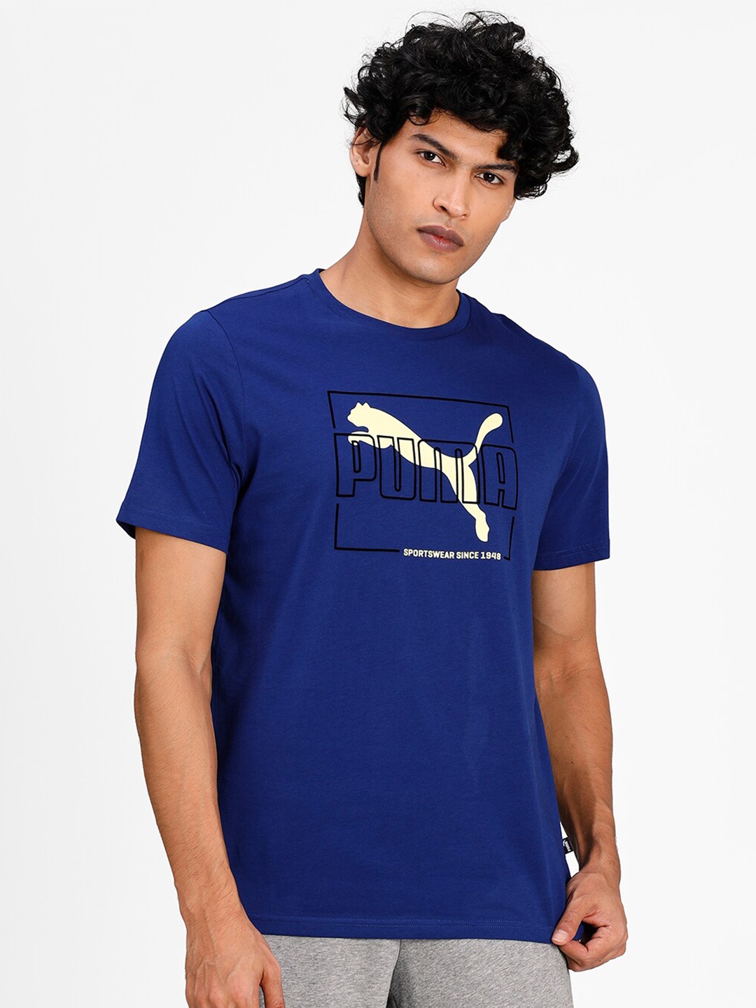 

Puma Men Blue Printed Round Neck Cotton T-shirt