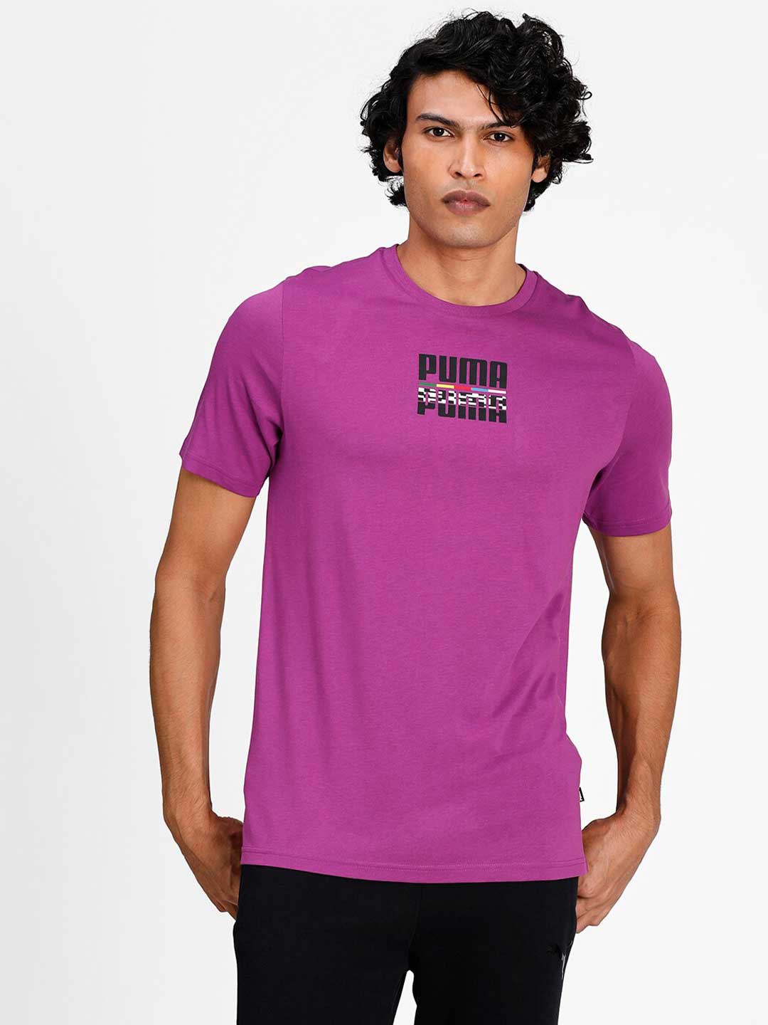 

Puma Men Purple Solid Round Neck Cotton T-shirt