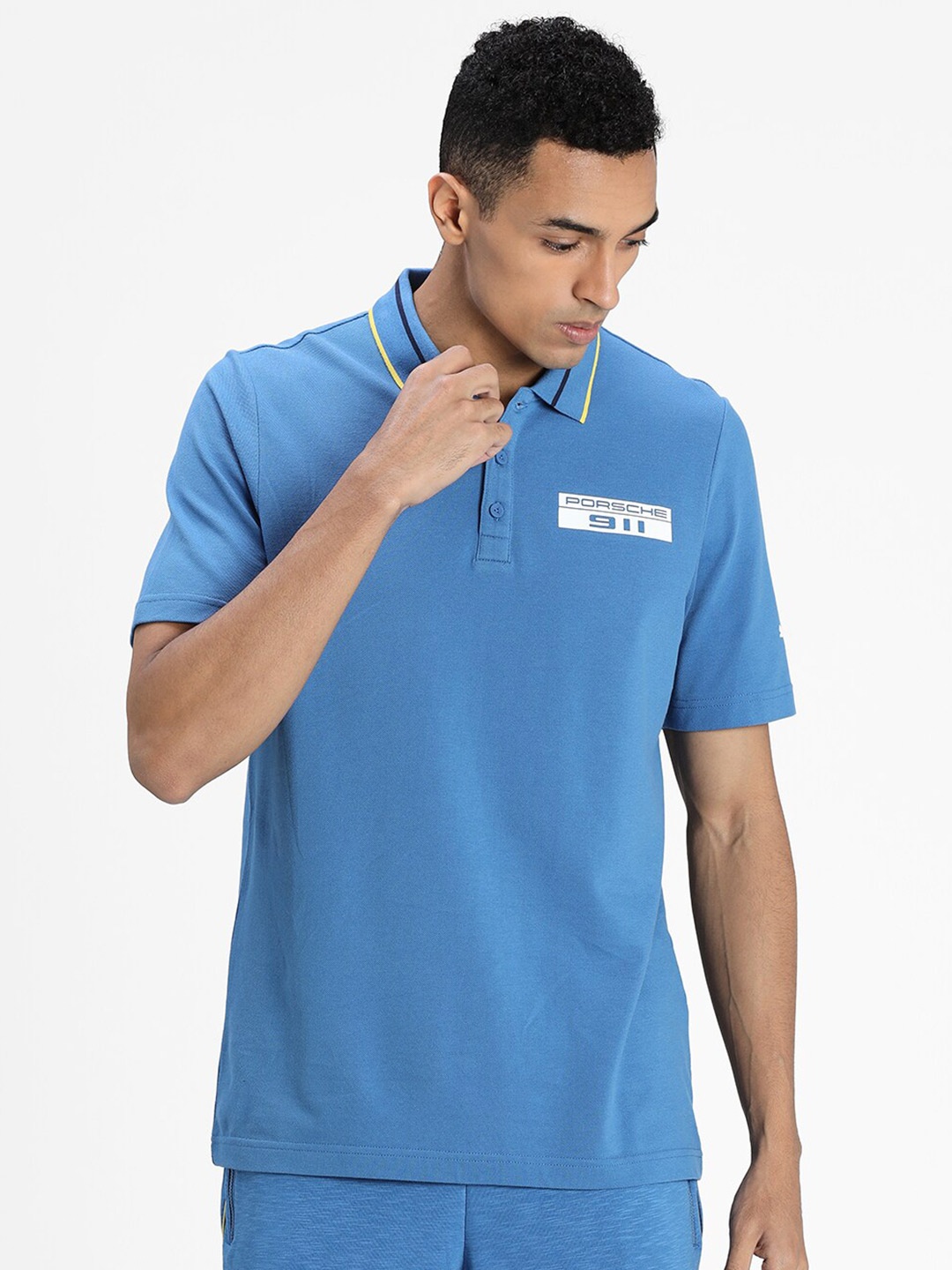 

Puma Men Blue Solid Polo Collar Cotton T-shirt