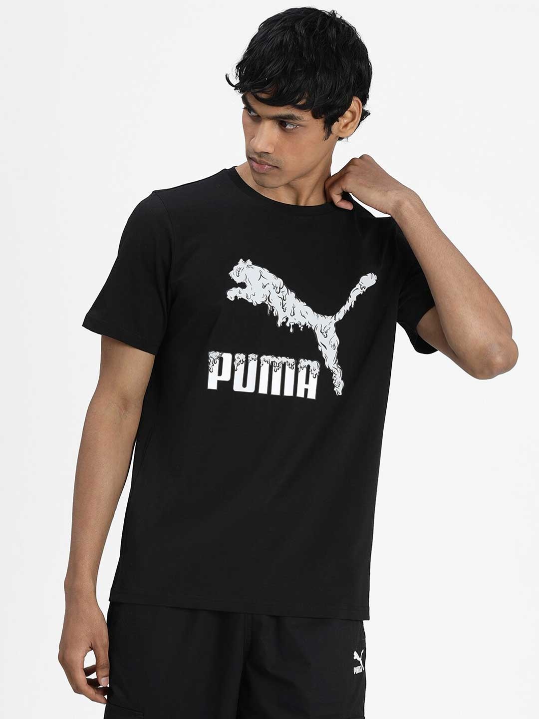 

Puma Men Black Printed Round Neck Cotton T-shirt