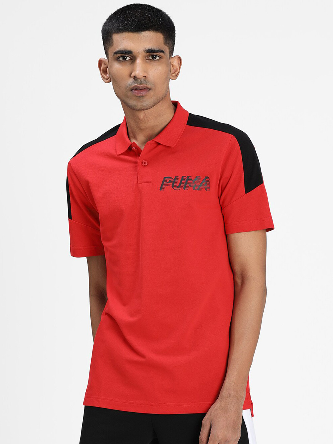 

Puma Men Red Solid Polo Collar Cotton T-shirt