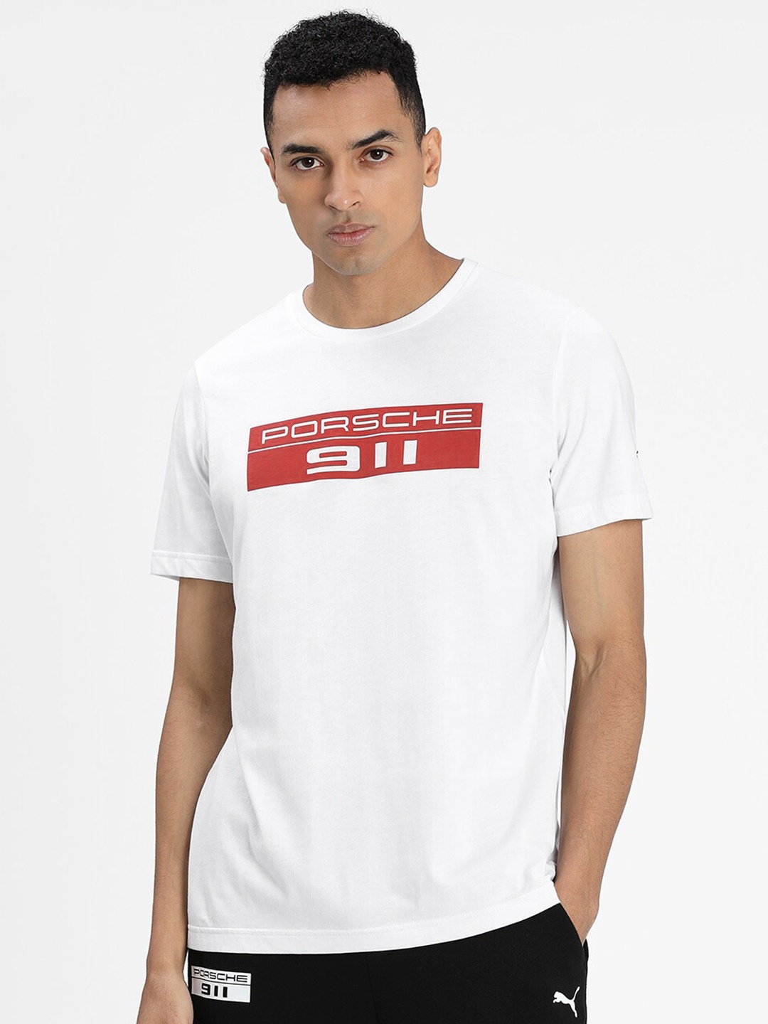

Puma Men White Printed Round Neck Cotton T-shirt