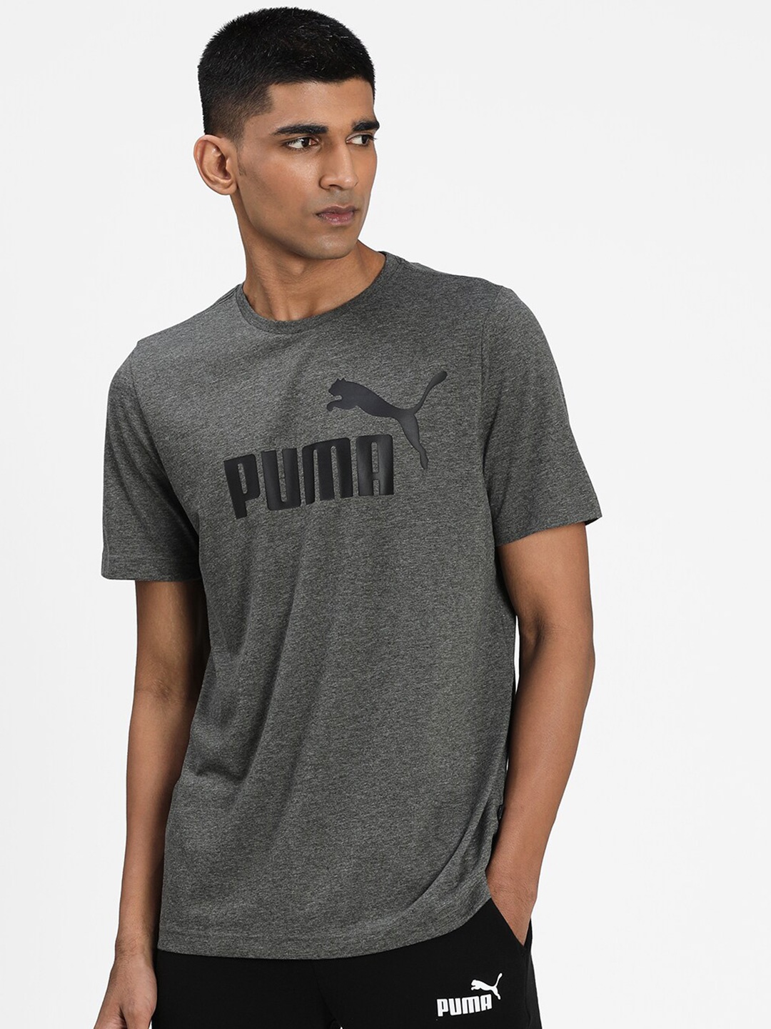 

Puma Men Olive Green Printed Round Neck Cotton T-shirt