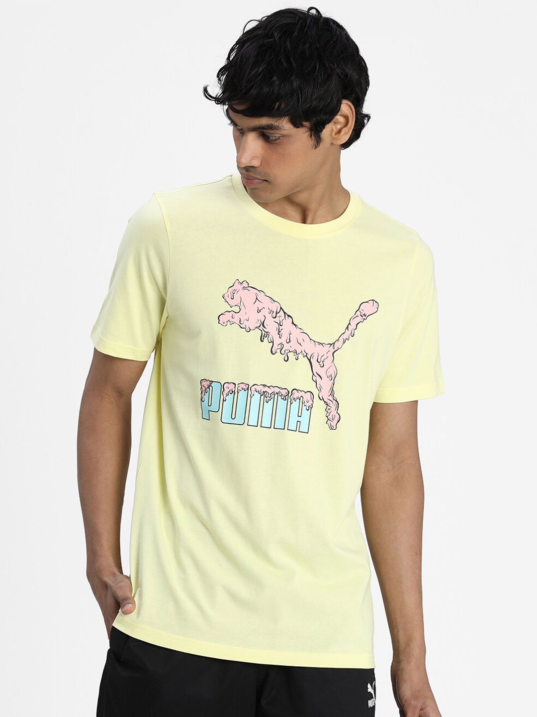 

Puma Men Yellow & Blue Printed Graphic Logo Play T-shirt