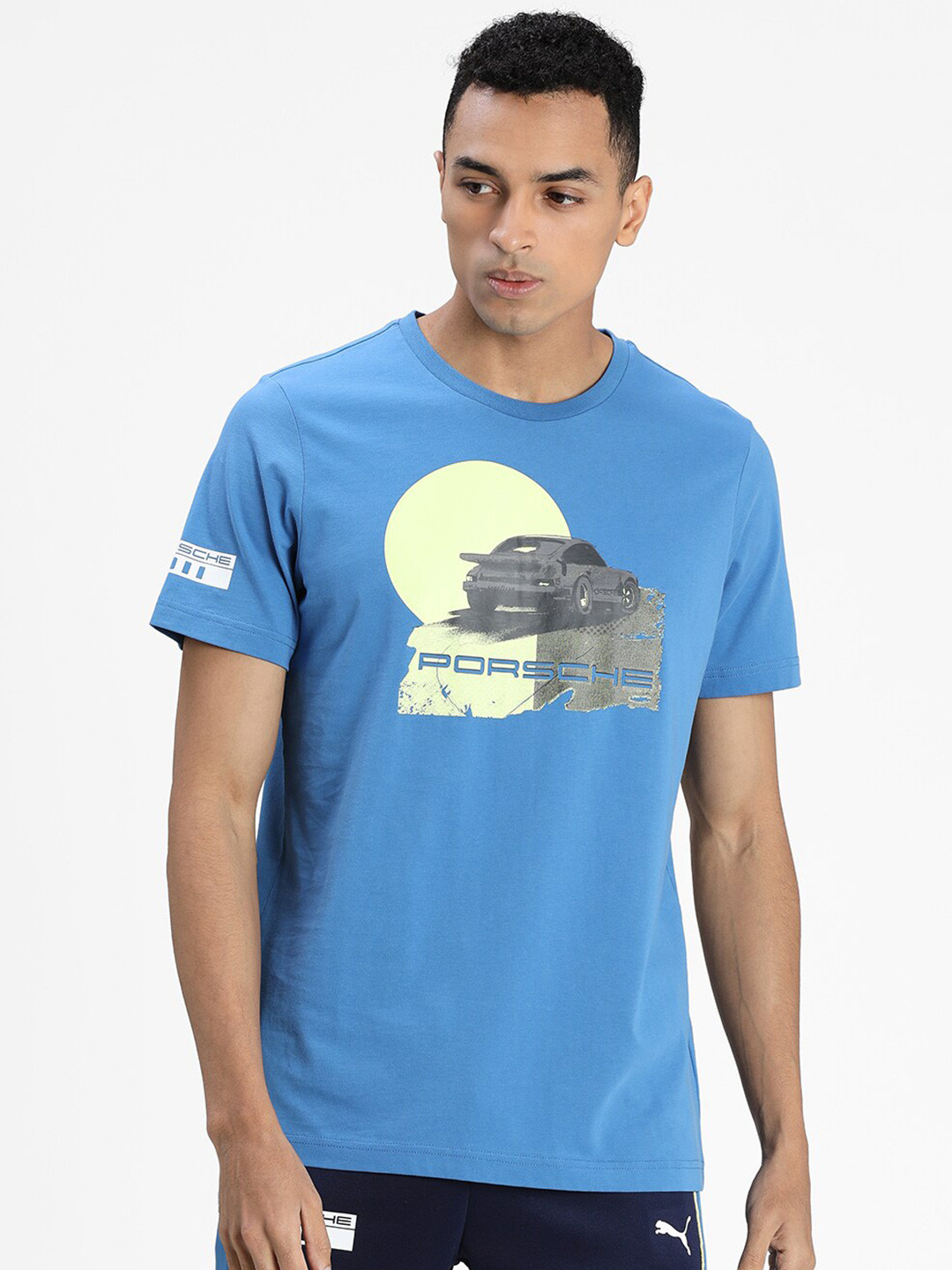 

Puma Men Blue Printed Round Neck Cotton T-shirt
