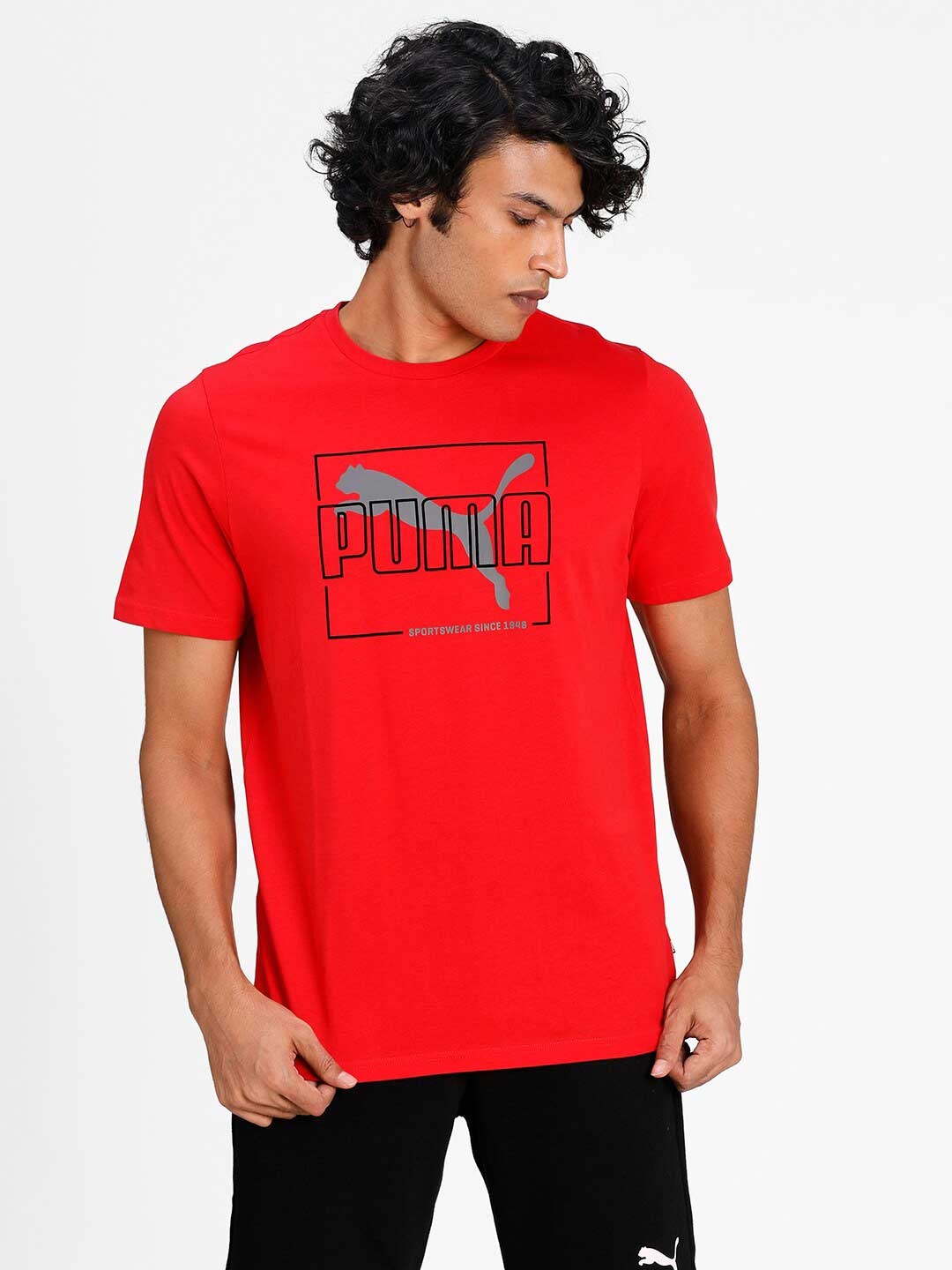 

Puma Men Red Printed Round Neck Cotton T-shirt