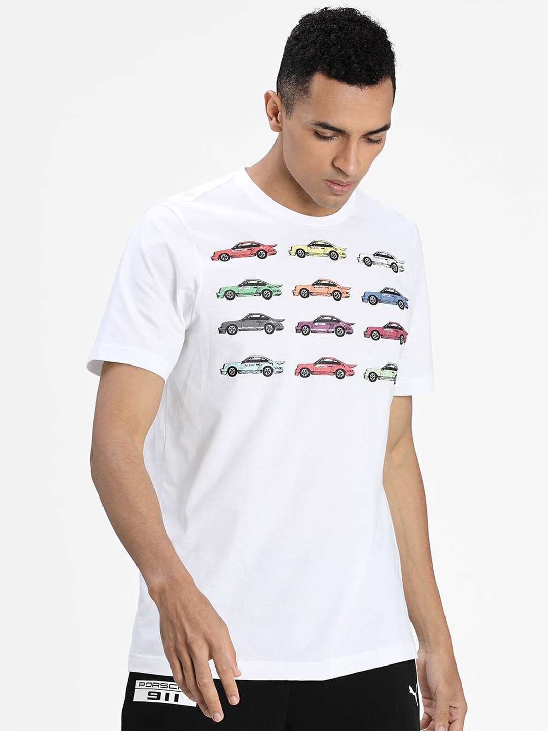 

Puma Men White Printed Round Neck Cotton T-shirt