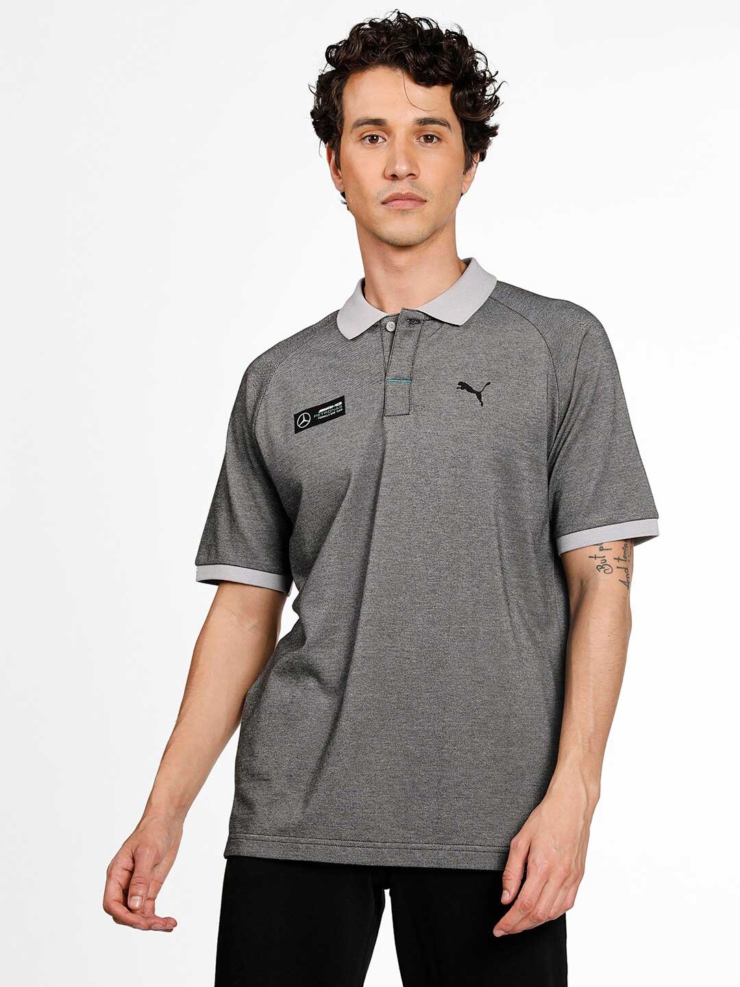 

Puma Solid Polo Collar Cotton Motorsport Regular Fit T-shirt, Silver