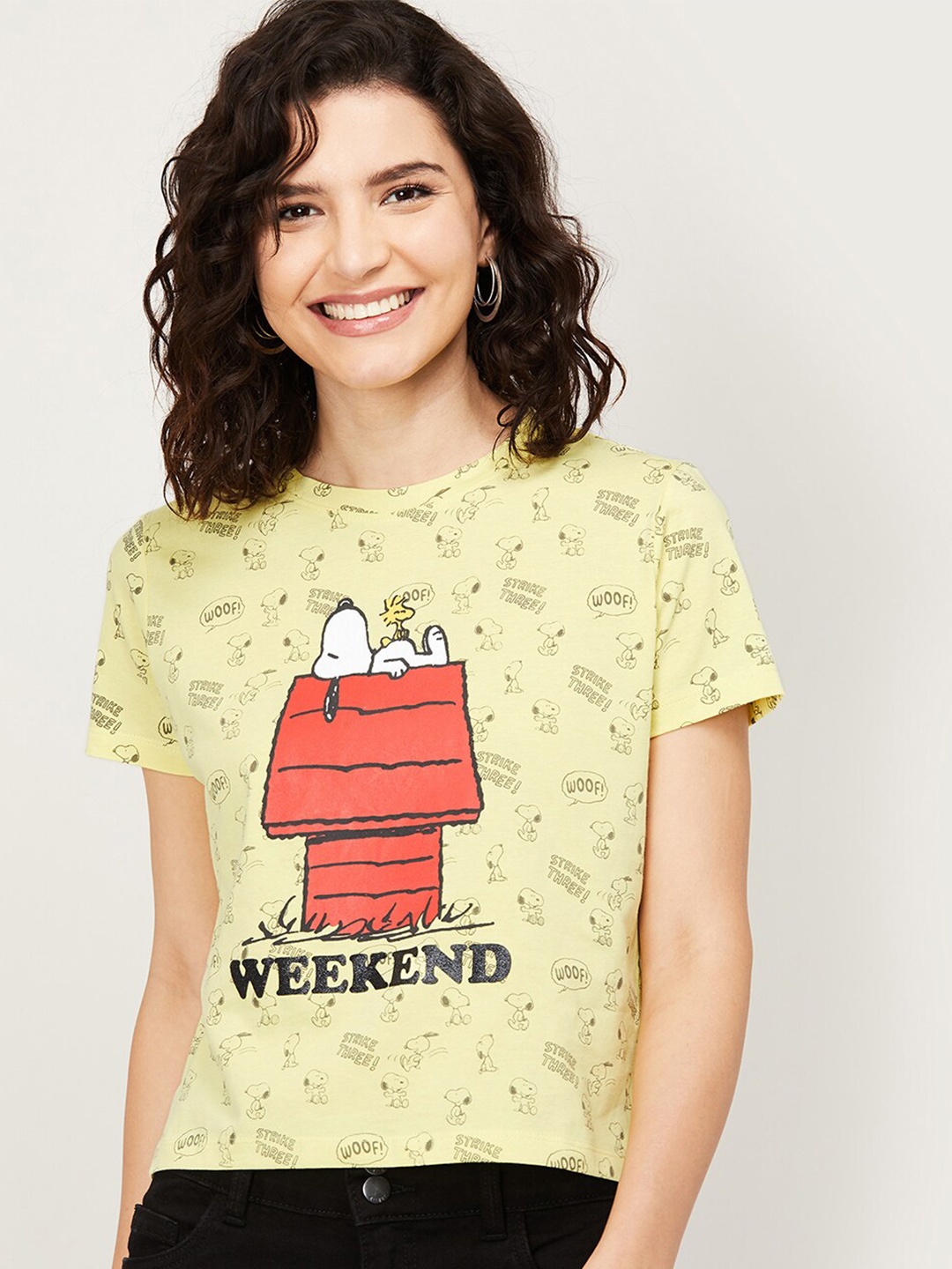 

Ginger by Lifestyle Women Yellow Printed Round Neck T-shirt