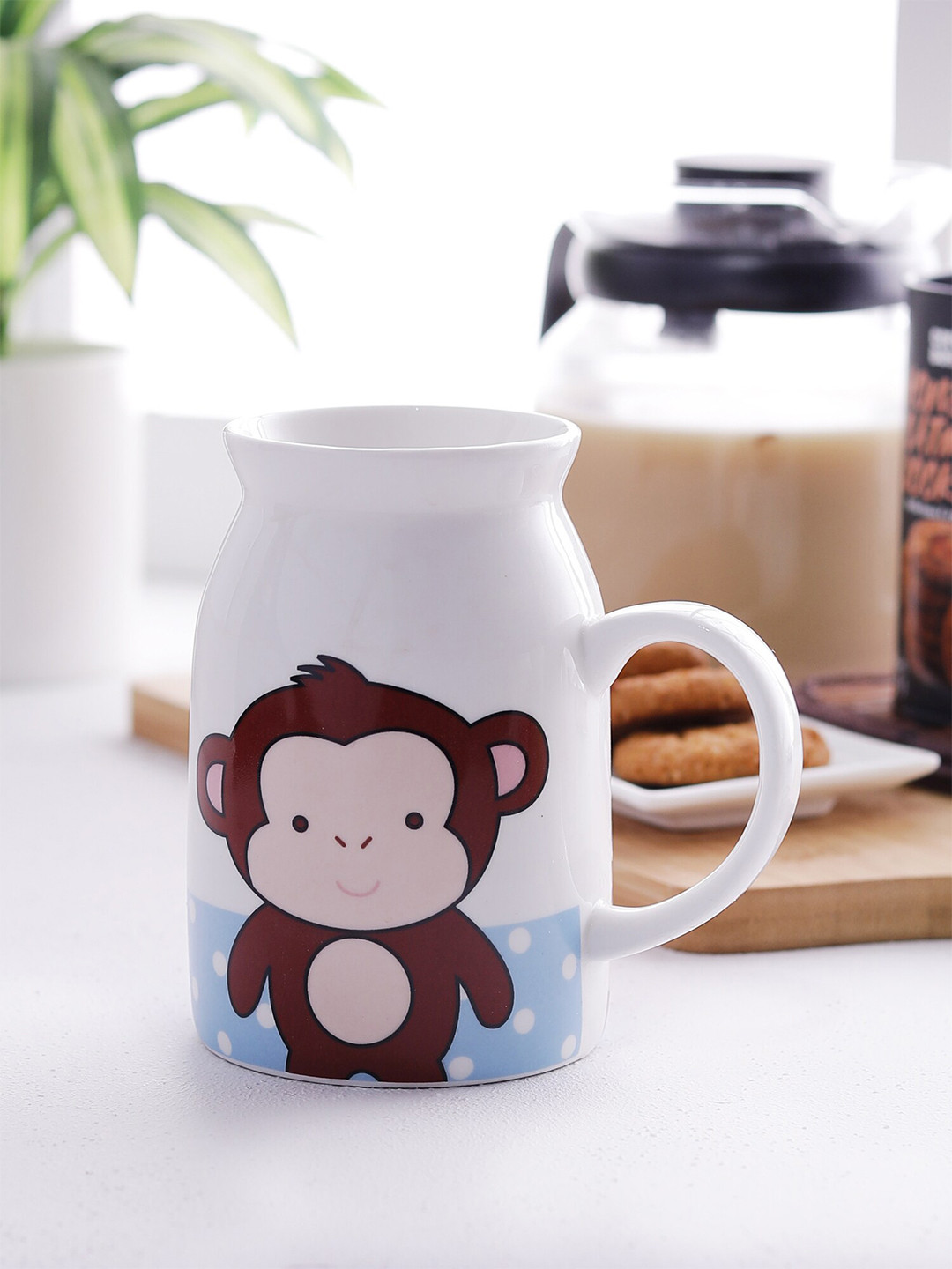 

CLAY CRAFT Set Of 2 White & Blue Printed Ceramic Mugs 320 ml