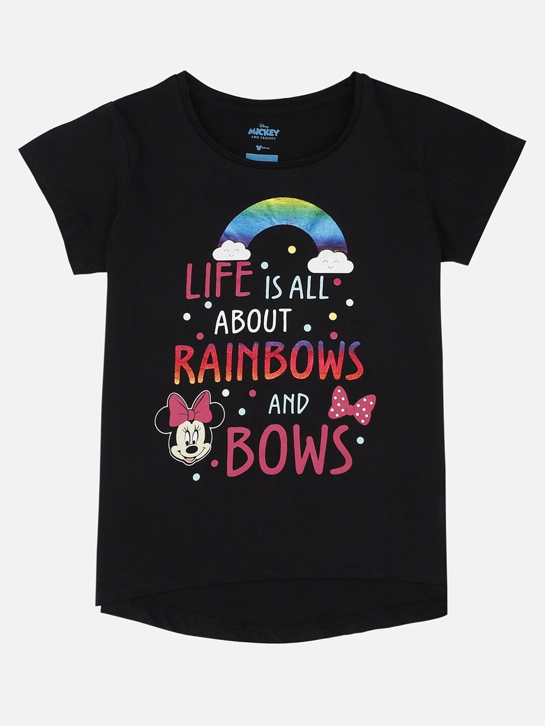 

Kids Ville Girls Black Minnie Mouse Printed Round Neck Cotton T-shirt