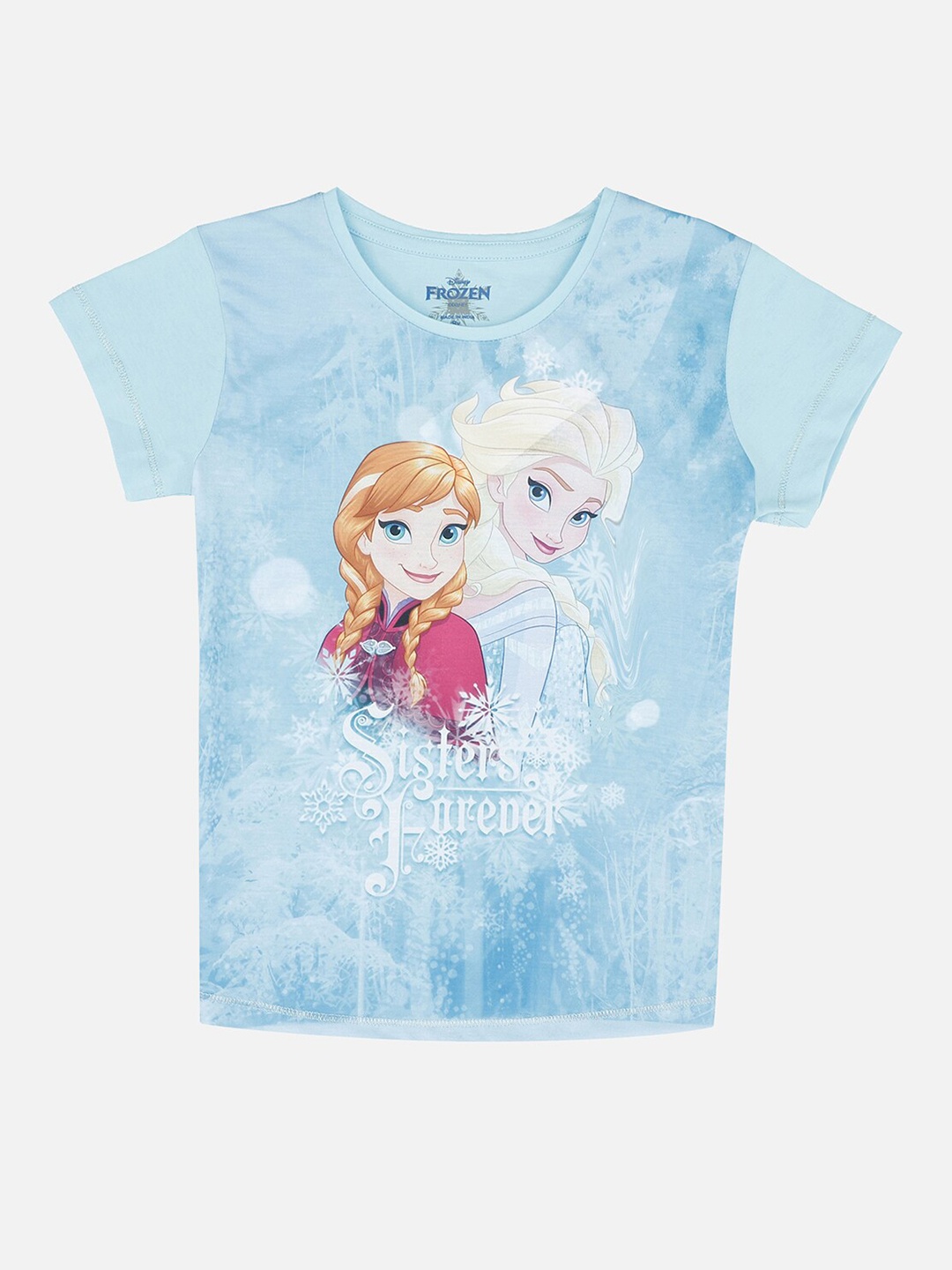 

Kids Ville Girls Blue Frozen Printed Round Neck Cotton T-shirt