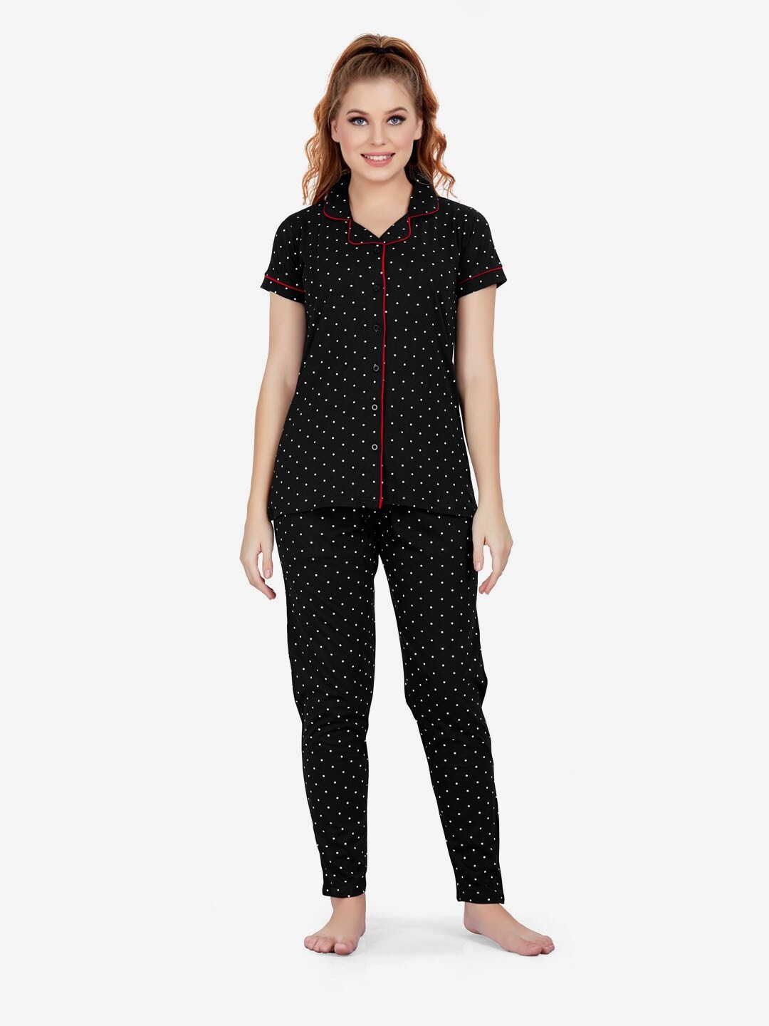 

Lenissa Women Black & White Printed Night Suit