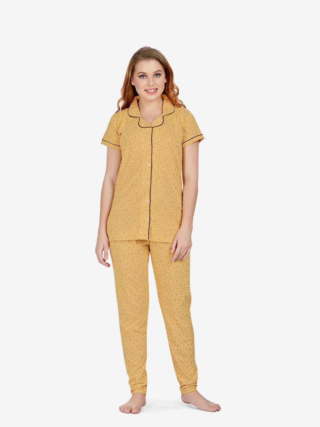 

Lenissa Women Mustard & Black Printed Night suit