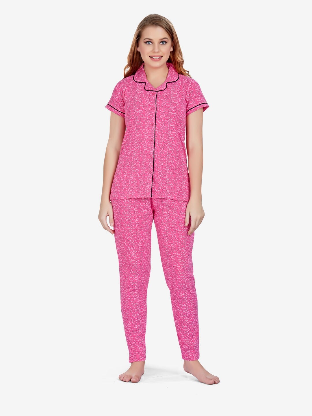 

Lenissa Women Pink & White Printed Night suit