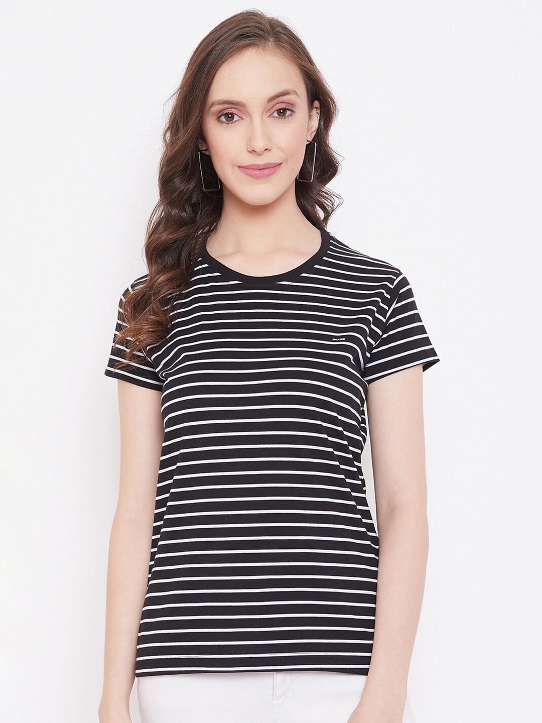 

Okane Women Black Striped Round Neck T-shirt