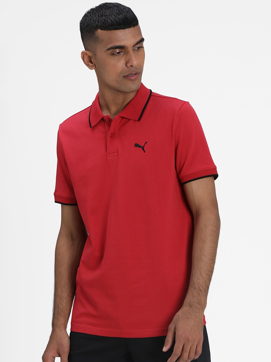 

Puma Men Red Solid Tipping Heather Slim Fit Polo Collar T-shirt