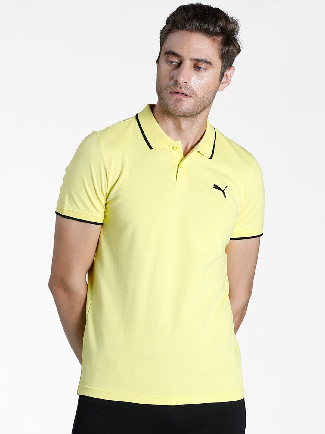 

Puma Men Yellow Solid Cotton Collar Tipping Polo T-shirt