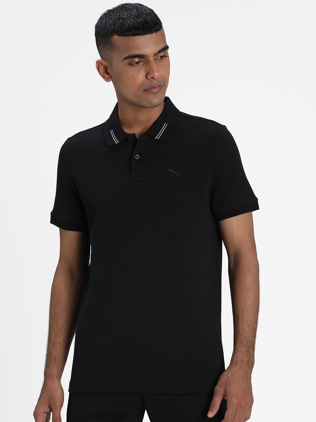 

Puma Men Black Solid Polo Collar T-shirt
