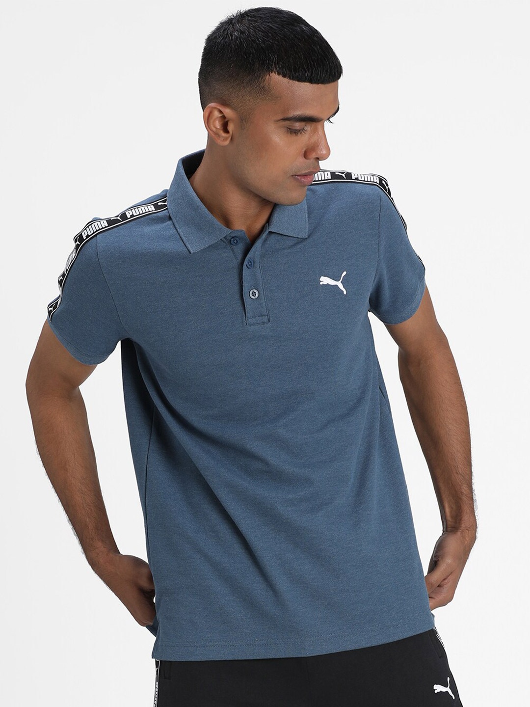 

Puma Men Blue Solid Polo Collar T-shirt