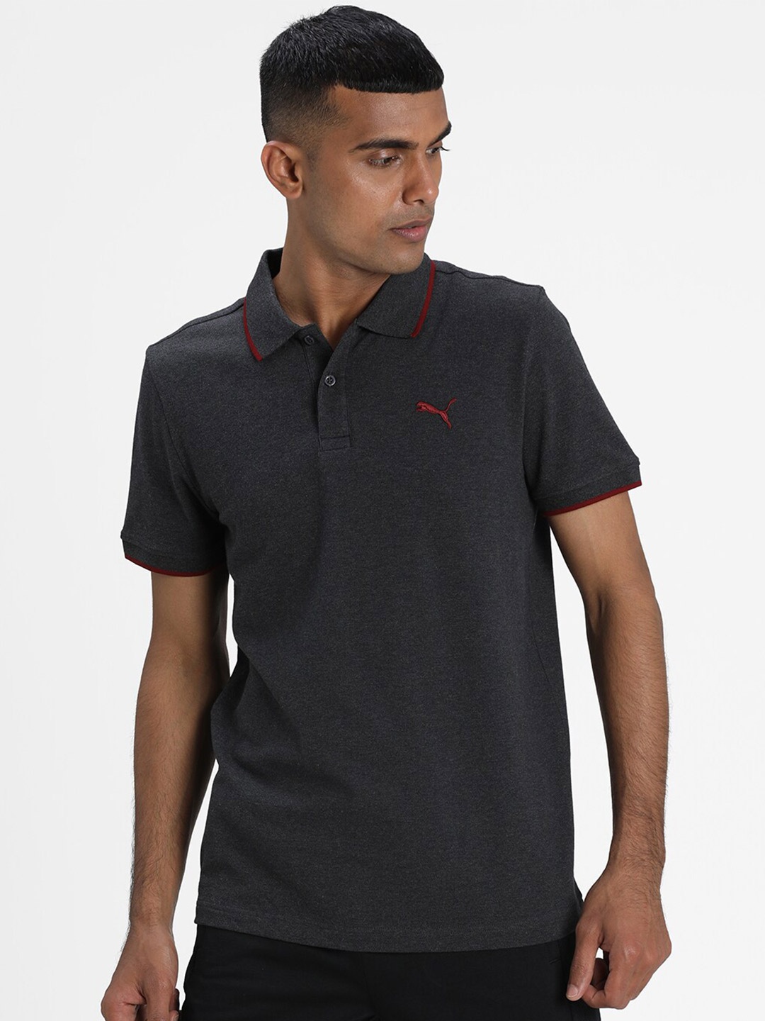 

Puma Men Grey Solid Collar Tipping Polo T-shirt