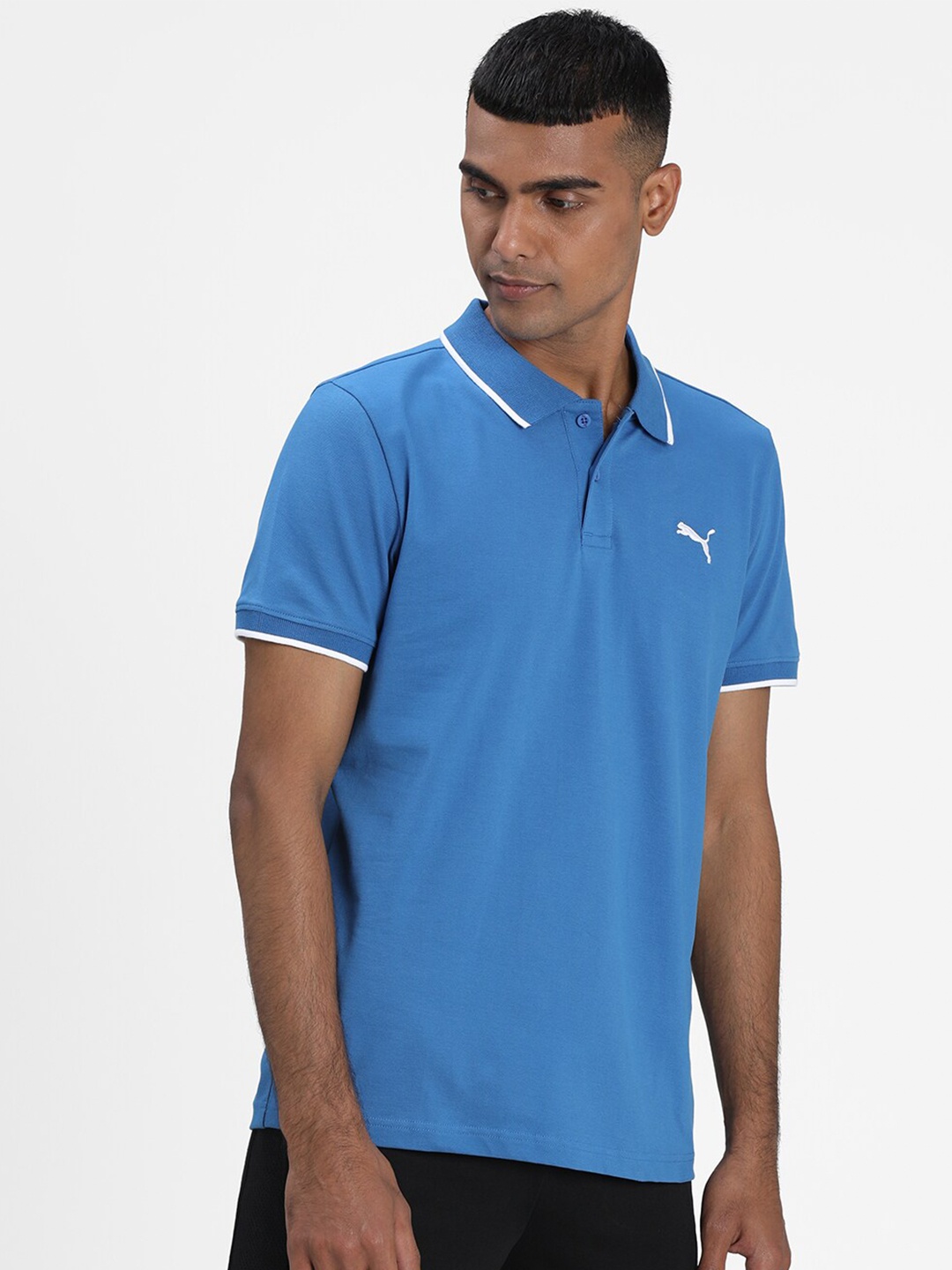 

Puma Men Blue Solid Polo Collar Cotton T-shirt