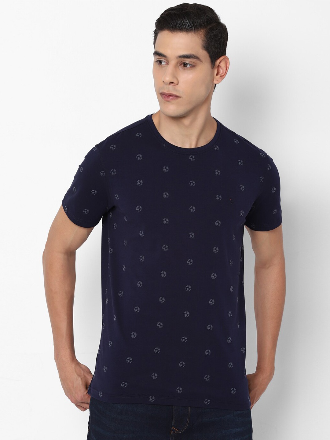 

SIMON CARTER LONDON Men Navy Blue Printed Slim Fit Round Neck T-shirt