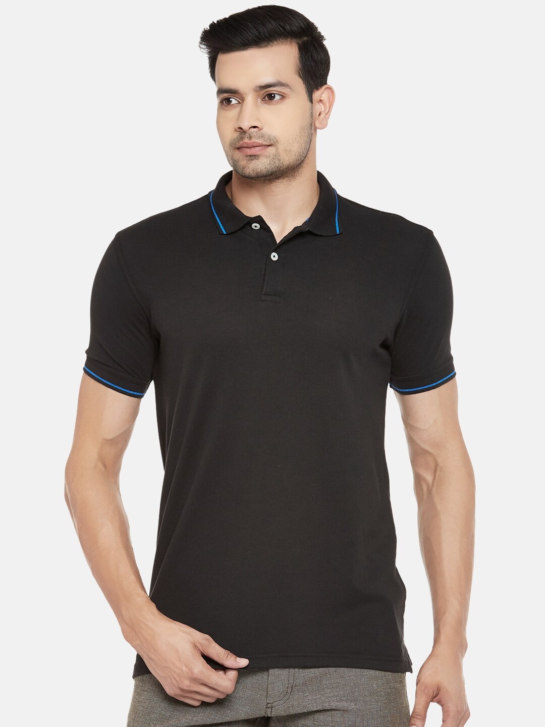 

BYFORD by Pantaloons Men Black Solid Polo Collar T-shirt