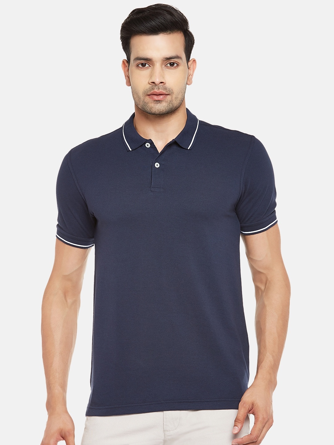 

BYFORD by Pantaloons Men Navy Blue Solid Polo Collar T-shirt