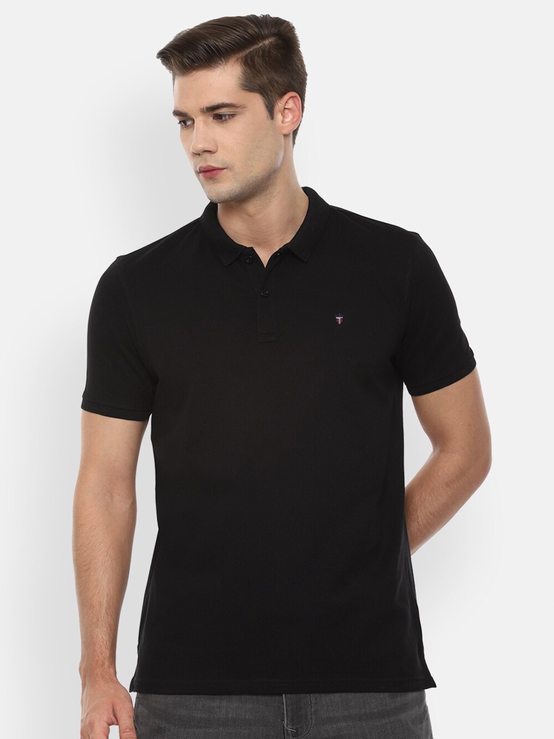 

Louis Philippe Sport Men Black Solid Polo Collar T-shirt