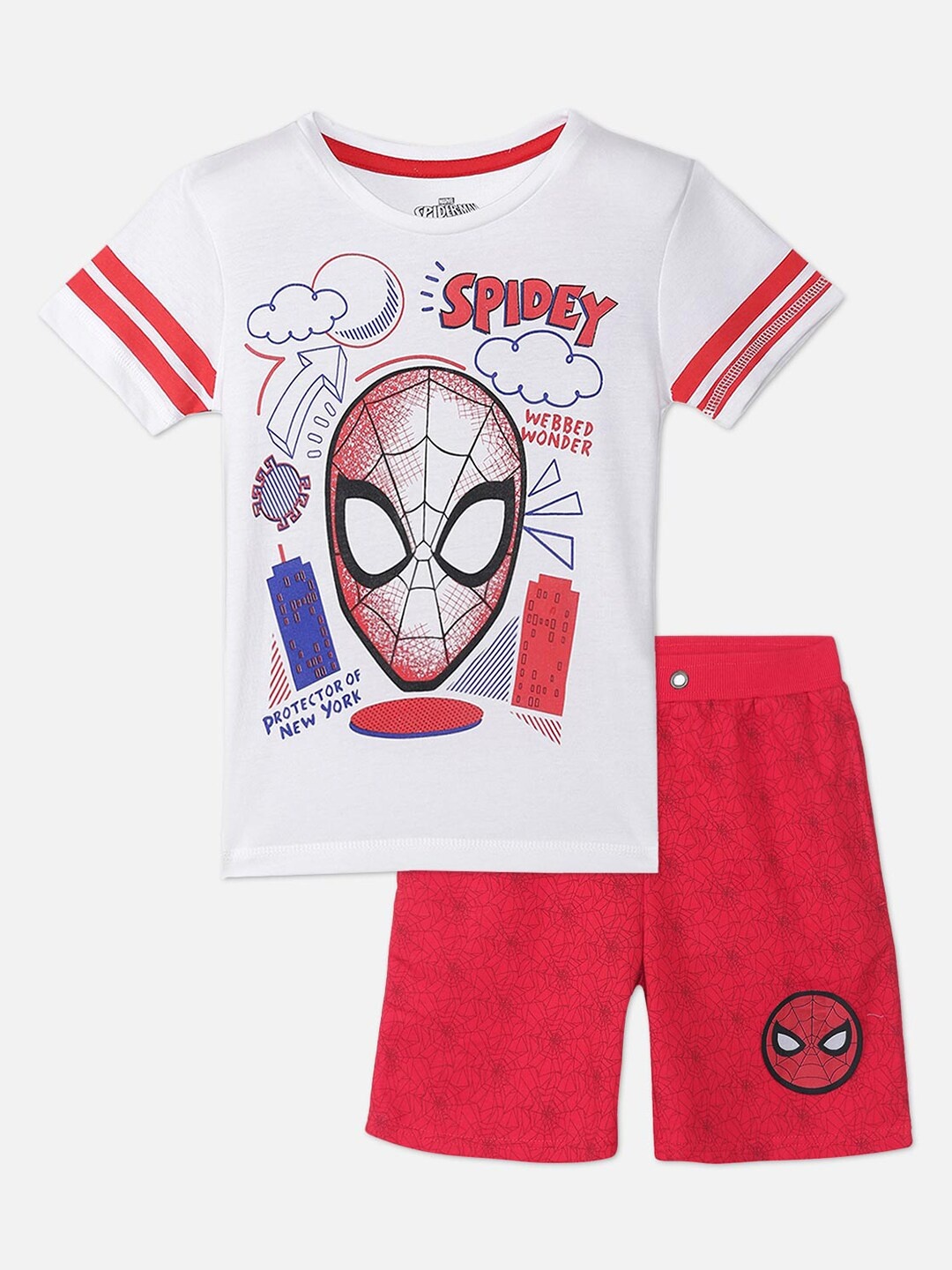 

Kids Ville Boys White & Red Spiderman Printed T-shirt with Shorts