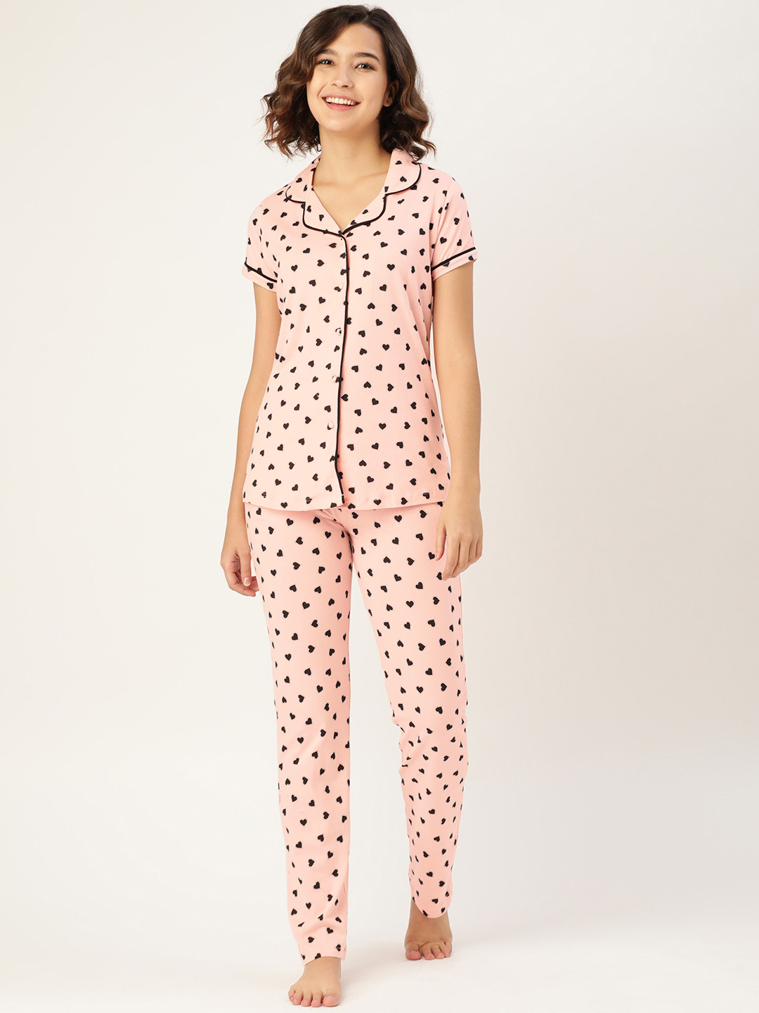 

Sweet Dreams Women Pink & Black Pure Cotton Printed Night suit