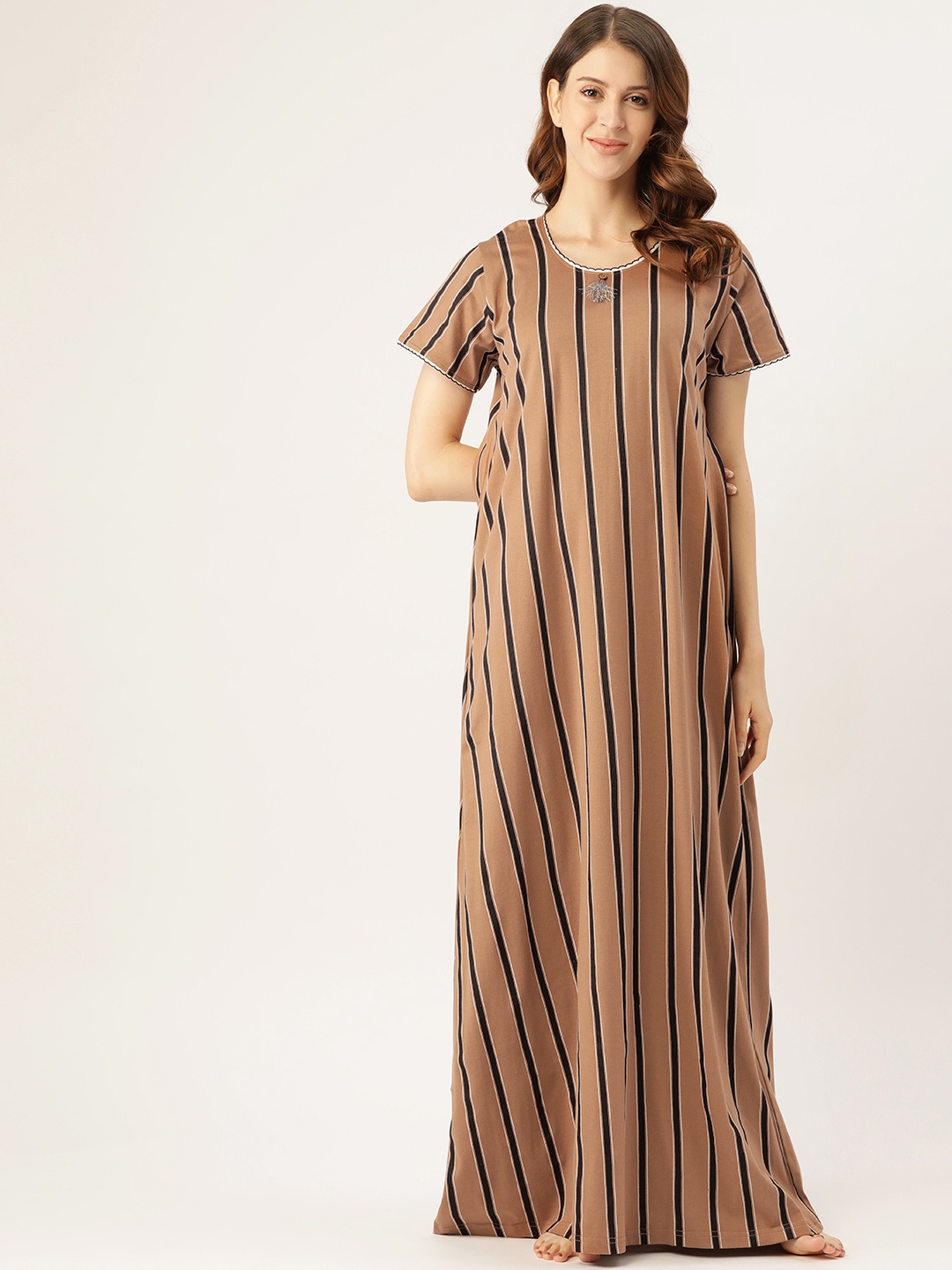 

Sweet Dreams Brown & Black Striped Maxi Nightdress