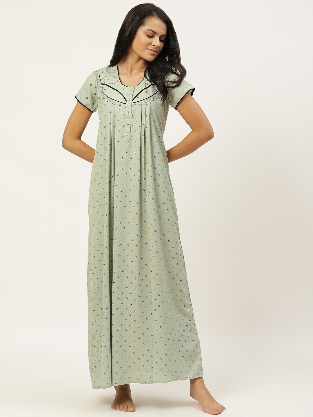 

Sweet Dreams Green & Black Printed Maxi Nightdress